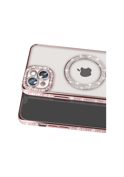 Apple iPhone  Uyumlu,  15 Kılıf Joke Simli Magneticsafe Kılıf - Pembe