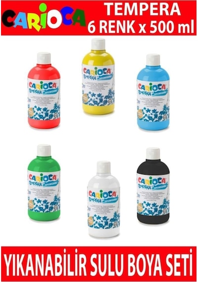 Carioca Tempera Ana Renkler Yıkanabilir Sulu Boya Seti 500 Ml 6'l