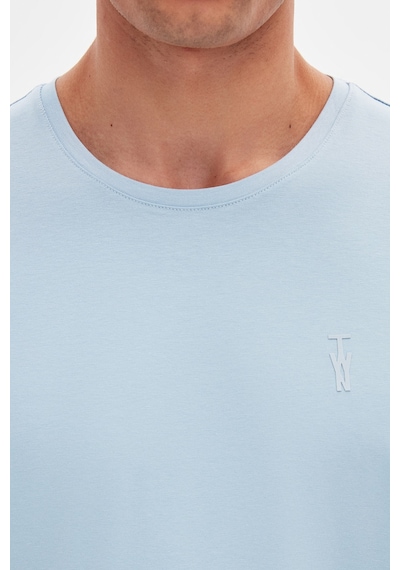 Twn Slim Fit Açık Mavi Düz Kabartma Baskılı T-shirt 4ec148551753m Açik Mavi
