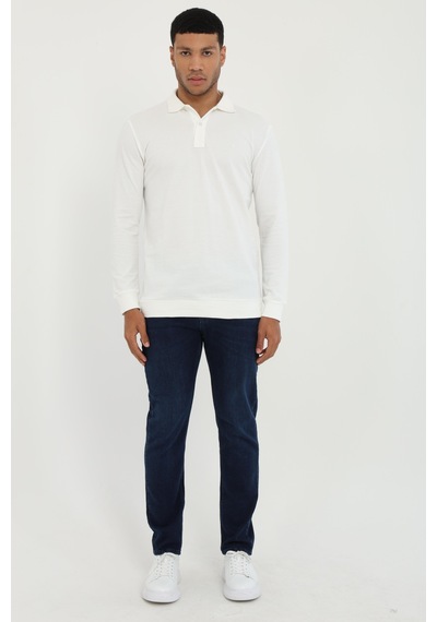 Dufy Erkek Regular Fit Polo Yaka Beyaz Sweatshirt-25470