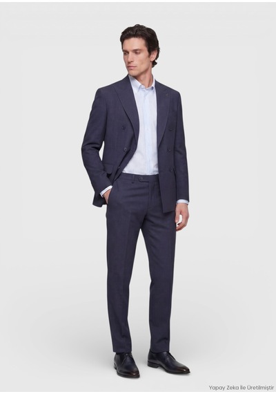 Ramsey Açık Lacivert Düz Zeroweight Slim Fit İpek Karışımlı Takım Elbise