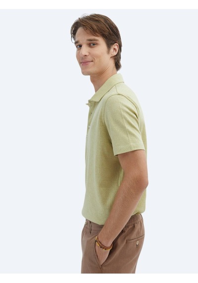 Kip Limon Küfü Desenli Polo Yaka Pamuk Karışımlı T-shirt Haki