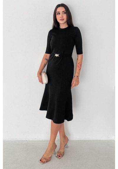 Noa & Noa Kadın Kemer Detaylı Midi Elbise Belted Elegance Siyah Noa & Noa Kadın Kemer Detaylı Midi Elbise Belted Elegance Siyah