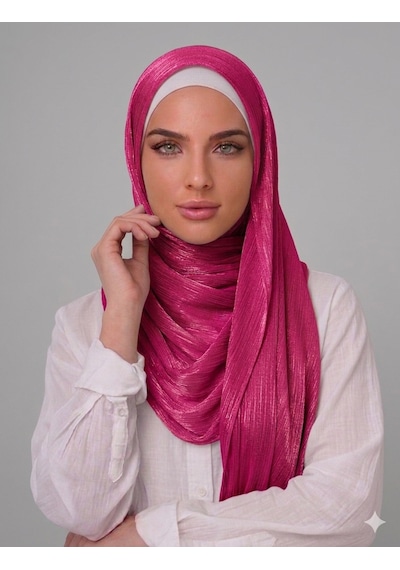 İpek Dükkanı Organza Shımmer Abiye Üzeri Parlak Şal Fuşya