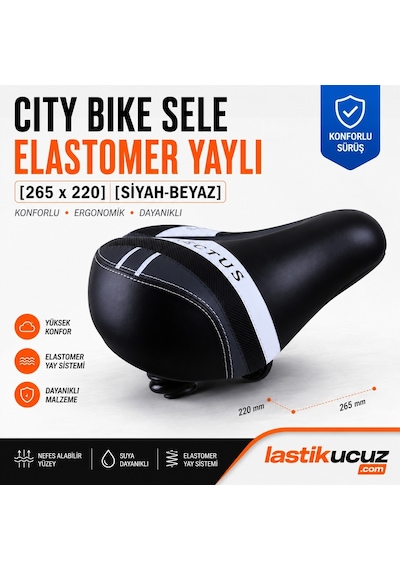 Rectus City Bike Elastomer Yaylı Bisiklet Selesi 265x220 Mm Siyah-beyaz Ergonomik Konforlu Sele