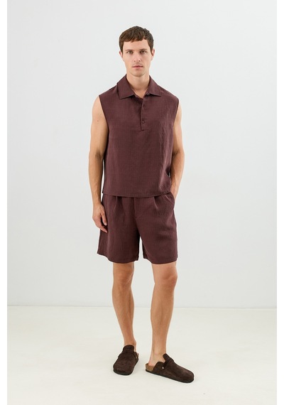 Antioch Lyocell Karışımlı Crop Fit Kolsuz Erkek Gömlek Bordo