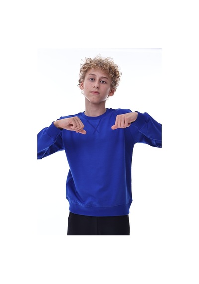 Mavi Erkek Çocuk Sweatshirt Rahat Kalıp Pamuklu İki İplik Kumaş Mavi