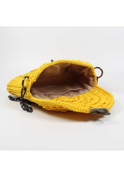 Makrome El Örgüsü Örme Omuz Çanta, Handmade Kadın Çanta 202301015 Sarı