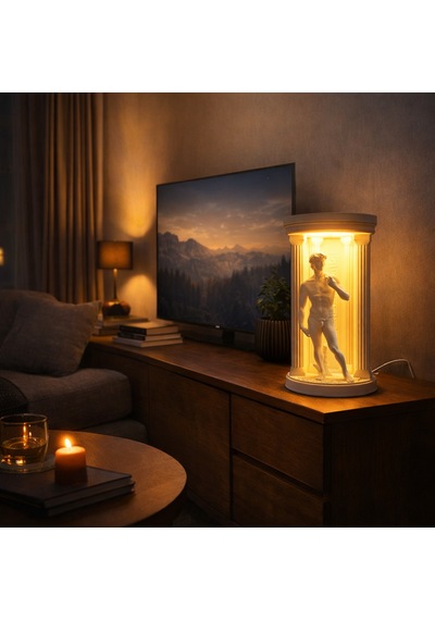 David Heykeli Lamba Led Işıklı Dekoratif Gece Lambası Modern Ev Ofis Masa Lambası Beyaz
