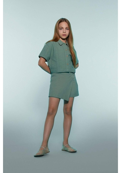 DeFacto Kız Çocuk Cropped Fit Keten Kısa Kollu Gömlek D9143A825SMGN1107