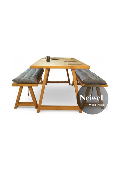 Neiwel Tier Doğal Ahşap Banklı Toplantı Masasıı x 80 x 200 Açık Ceviz