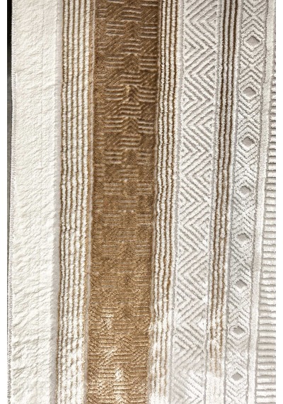 Parlak Saten Dokulu Poem Bambu Tuşe Klasik Çerçeve Desenli Halı Pm14 Bej