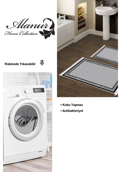 Dekoreko Kaymaz Taban Djt 2 Li Banyo Paspas Takımı Star Pamuk Saçaklı Modern 603m gri
