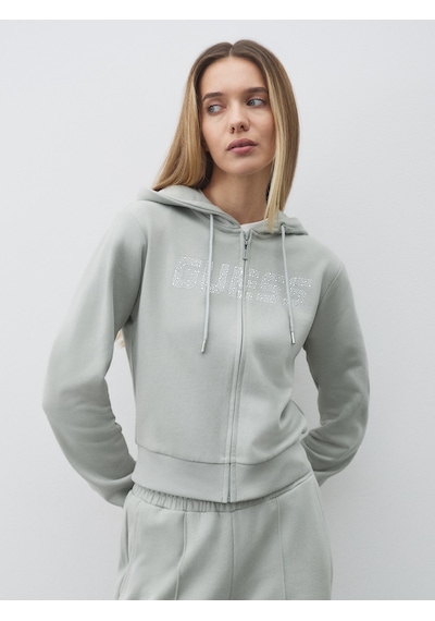 Guess Logolu Yapay Elmas Taşlı Kapüşonlu Kadın Sweatshirt V5gq10kcrp0 Yeşil
