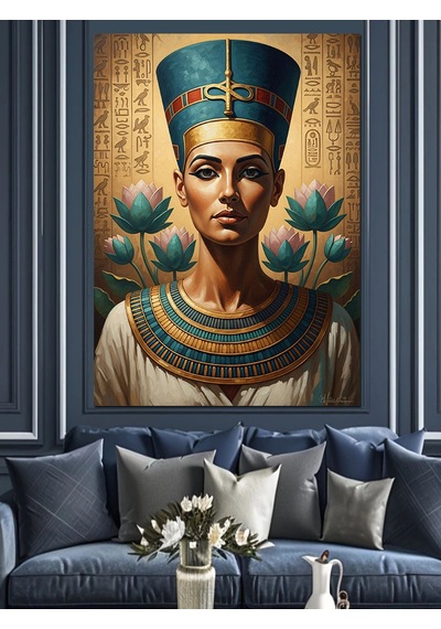 Antik Mısır Kraliçesi Nefertiti Portresi Dekoratif Kanvas - Mdf Ahşap Tablo