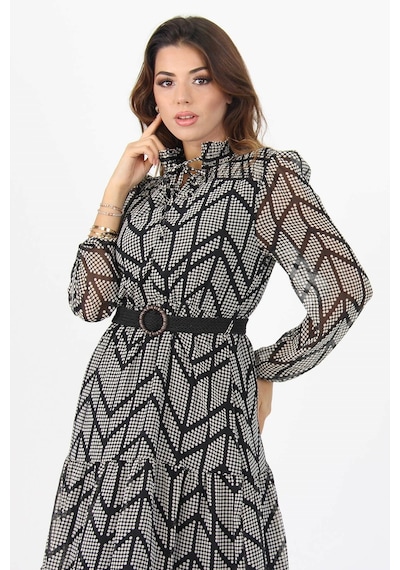 Neşeli Butik Kadıın Kemerli Yakası Bağlama Detaylı Eteği Fırfırlı Desenli Şifon Elbise Apcx05 Siyah Neşeli Butik Kadıın Kemerli Yakası Bağlama Detaylı Eteği Fırfırlı Desenli Şifon Elbise Apcx05 Siyah