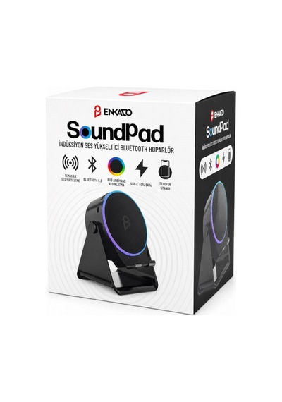 Soundpad Bluetooth Hoparlör - İndüksiyon Temas Özellikli - Telefon Standlı - Type-c Şarj - Rgb Ambiy Renkli