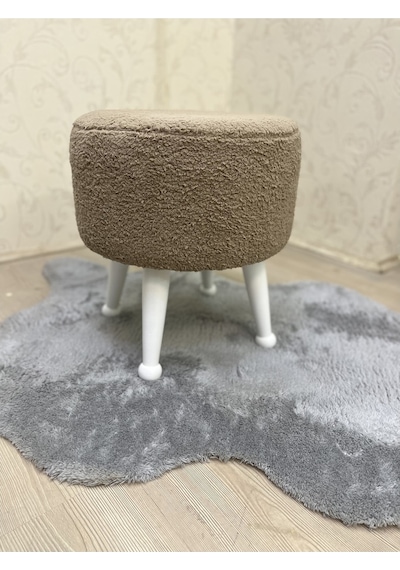 Asedia Miskin Lake Teddy Kahve Ahşap Ayaklı Peluş Puf Makyaj Koltuğu Yuvarlak Tabure