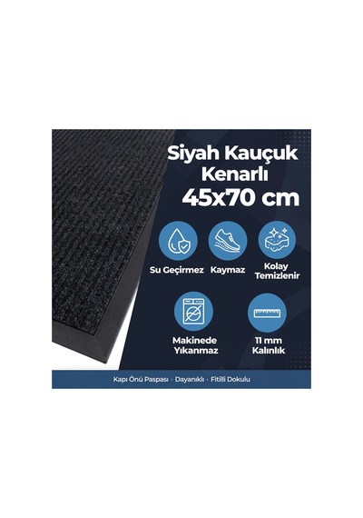 Delta Kk001a Siyah Halılı Kauçuk Kenarlı Fitilli Kapı Önü Paspası Kaymaz Taban Toz Ve Kir Tutucu 45x70 Cm