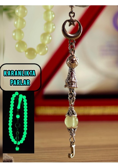 Kedi Gözü Tesbih Gece Karanlıkta Parlayan Model Kişiye Özel Harfli Hediyelik Tesbih Küre Kesim Fosforlu Tesbih Kahverengi - Krem