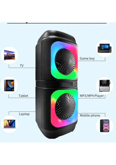 Trol Akıllı Taşınabilir Bluetooth Extra Bas Hoparlör, Disko Işıklı Karaoke Ses Sistemi, Mikrofon