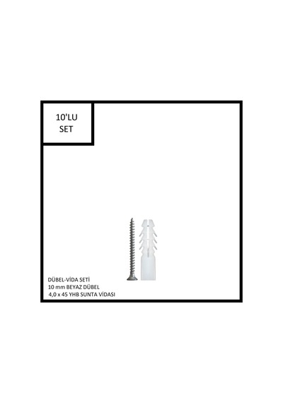 Dübel-vida Seti, Beyaz Dübel 10 Mm, 4,0x45 Yhb Sunta Vidası, 10 Adet