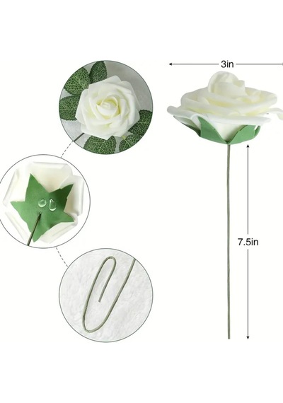 Boutonnieres Merkezleri İçin İvory Gül W / Sap, 1 Adet