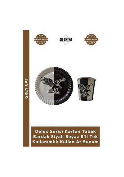 Delux Serisi Karton Tabak Bardak Siyah Beyaz 8 Li Tek Kullanımlık Kullan At Sunum Diğer