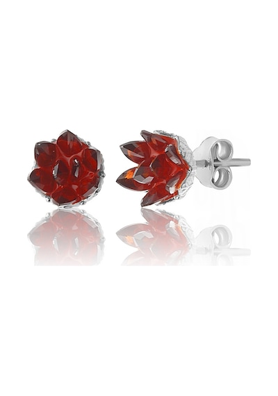 925 Ayar Gümüş Garnet Taşlı Rodyum Kaplama Lotus Çiçeği Küpe