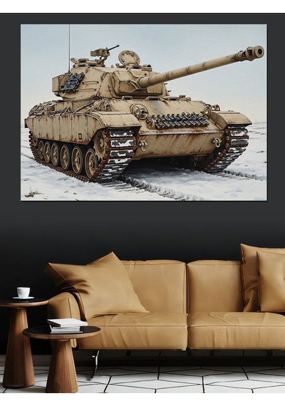 Çöl Kamuflajlı Savaş Tankı Dekoratif Kanvas - Mdf Ahşap Tablo