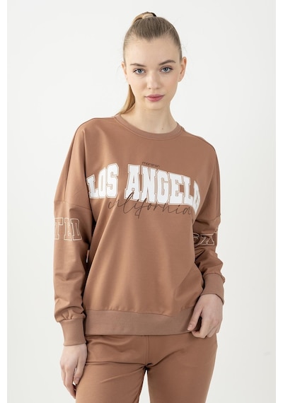 Maraton Sportswear Oversize Kadın Bisiklet Yaka Uzun Kol Basic Mantar Sweatshirt 22168-mantar