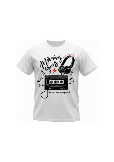 Urbantrendstore Unisex Müzik Temalı Oversize Fit Rahat Geniş Salaş T-shirt Günlük Tişört Beyaz