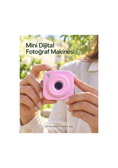 Type C Şarjlı Pembe Mini Fotoğraf Makinesi Taşıma Askılı Dijital Kamera Tkndhmngo Çok Renkli