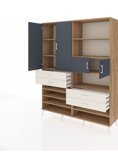 Hyperion Gardrop 11 Raflı 4 Çekmeceli 4 Kapaklı 176x44x221 Çam-antrasit/aytaşı Beyaz Hyperion Gardrop 11 Raflı 4 Çekmeceli 4 Kapaklı 176x44x221 Çam-antrasit/aytaşı Beyaz