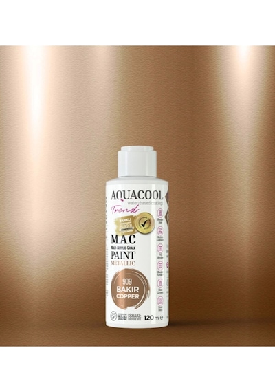 Aquacool Trend Su Bazlı Akrilik Dönüşüm Boyası Metalik Renk 909 Bakır 120ml Çok Renkli