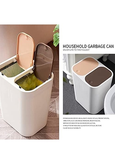 Dış Mekan Geri Dönüşüm Kutusu, Çöp Kovası Çöp Kovası Kuru Ve Islak Ayırma Çöp Kovası Kapaklı Ev Mutfak Çift Namlu Plastik Kova Çöp Kovası Geri Dönüşüm Kutusu, Kahverengi, Beyaz Kahverengi
