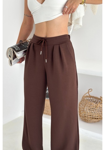 Noa & Noa Kadın Yüksek Bel Geniş Paça Bağcıklı Sweatpant Urban Ease Kahverengi