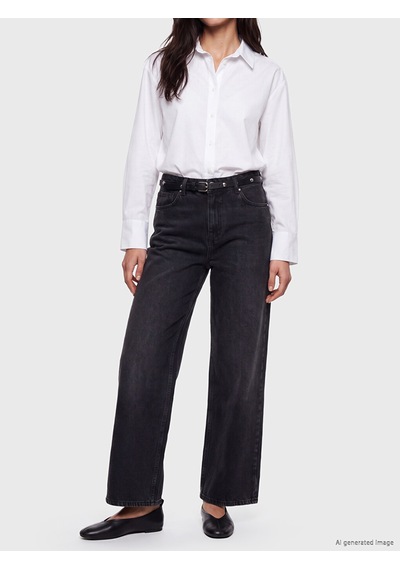 Lcw Jeans Siyah Beli Kemerli Wideleg Kadın Jean Pantolon