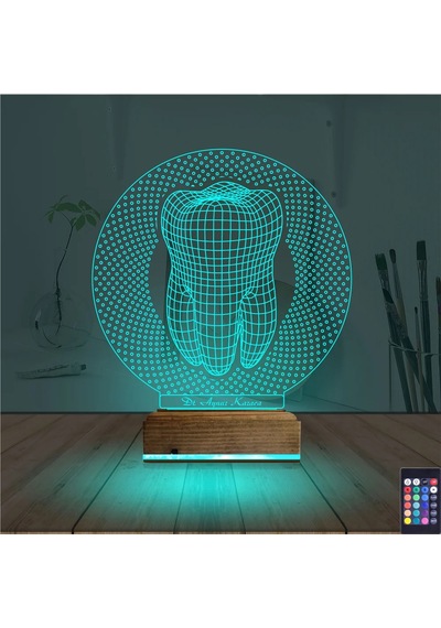 Luvivia Diş Hekimi Hediye Kişiye Özel 3d Lamba - Masa Gece Lambası V3 Şeffaf