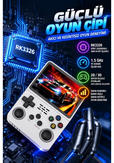 R36s Beyaz Retro El Oyun Konsolu 3.5 Inç Ips Ekran 64gb Retro Oyun Konsolu