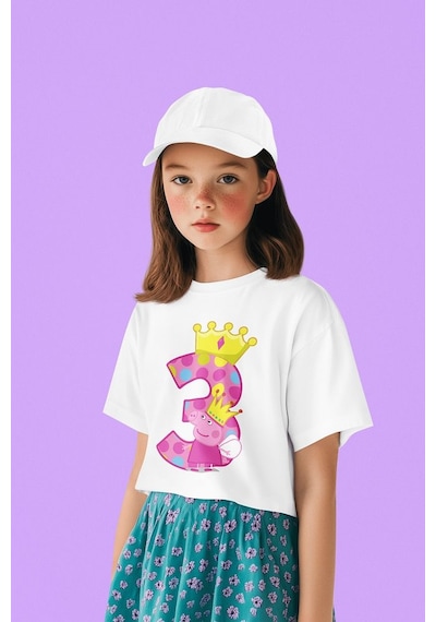 Sevbano Peppa Pig 3 Yaş Baskılı Unisex Çizgi Film Çocuk Tişört 1-12 Yaş Beyaz