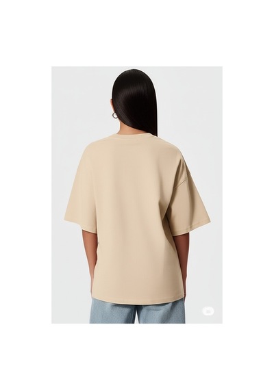 Nevermınd Unisex Renkli Graffiti Baskılı Oversize Beyaz Tişört Bej Bej