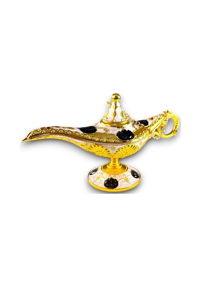 Aladdin Sihirli Lambası Mineli Renkli İşlemeli Dekoratif Biblo Alaattin Metal Çelik 22x11 CM