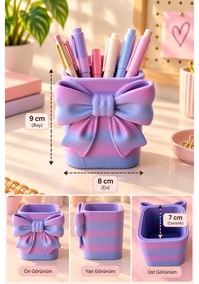 Sakura Fiyonk Detaylı Masa Üstü Kalemlik Kız Çocuk Odası Dekoratif Kalemlik