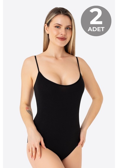 Arma Yıldız Kadın Siyah İp Askılı Çıtçıtlı Atlet Body Zıbın Pamuklu Likralı 2'li Paket Siyah