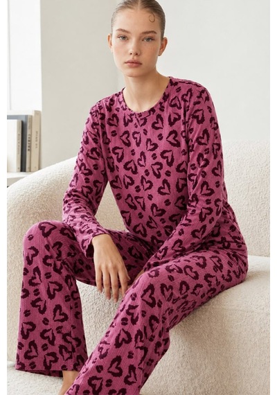 Kadın Çizgili Regular Fit Lila Pijama Takımı 4764