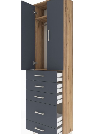 Arges Dolap 2 Raflı 5 Çekmeceli Tek Askılı 60x30x221 Çam-antr... Çam