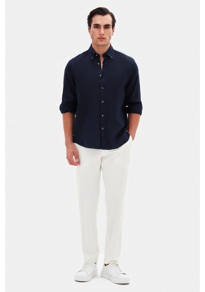 D'S Damat Ds Damat Comfort Lacivert Düz %100 Keten Gömlek 4hc02ap01265m Lacivert