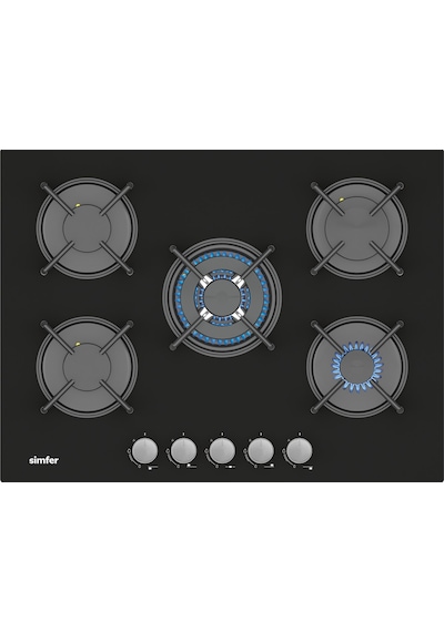 Simfer 3704 4 Göz + 1 Wok 70 cm Siyah Cam Ankastre Ocak