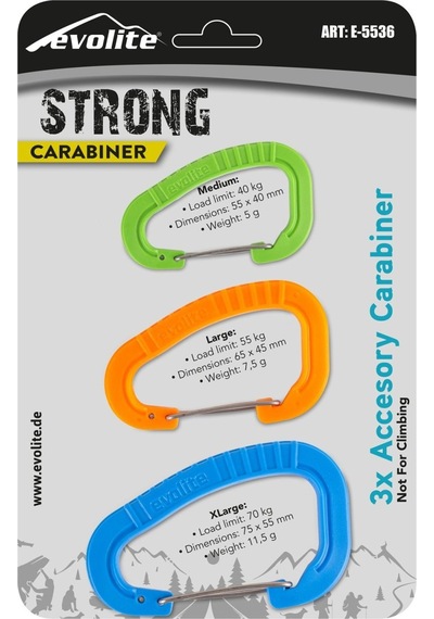 Evolite Strong 3'Lü Karabina Seti  Mavi/Turuncu/Yeşil Çok Renkli